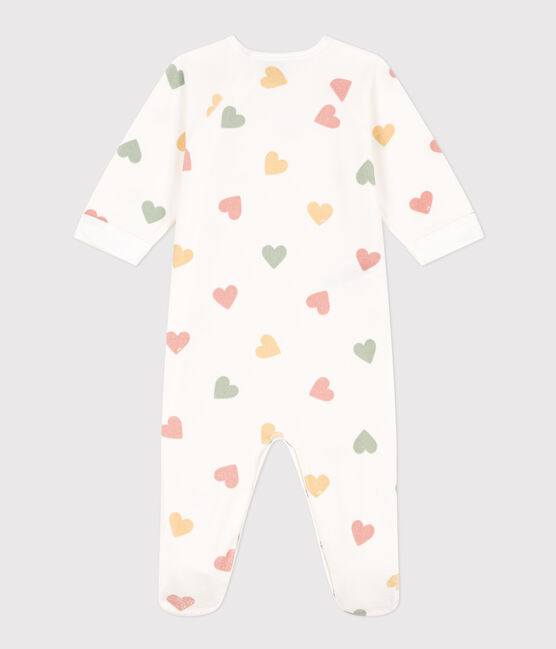 Pijama de terciopelo con corazones multicolores para bebé blanco MARSHMALLOW/blanco MULTICO