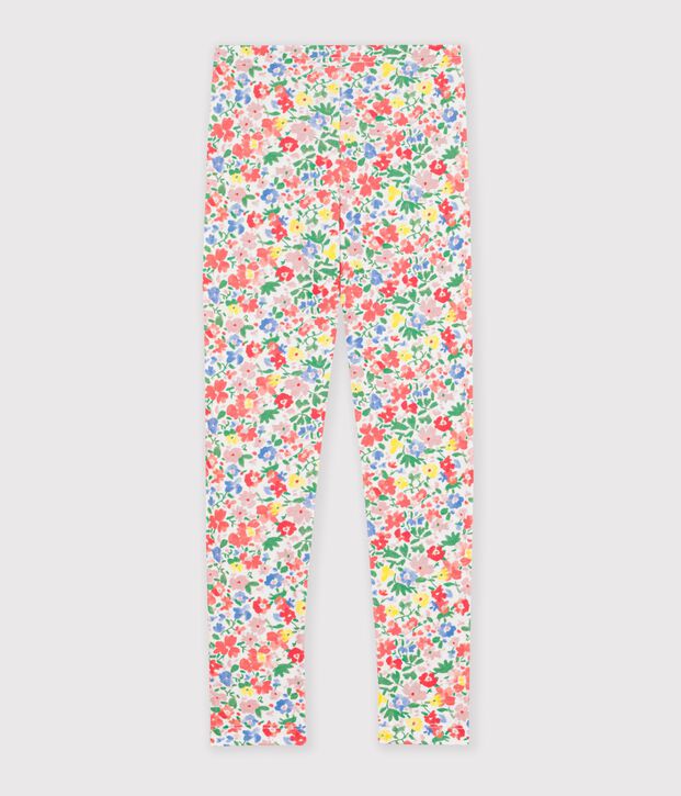 Leggings infantiles de algod&oacute;n con flores blanco/multicolor