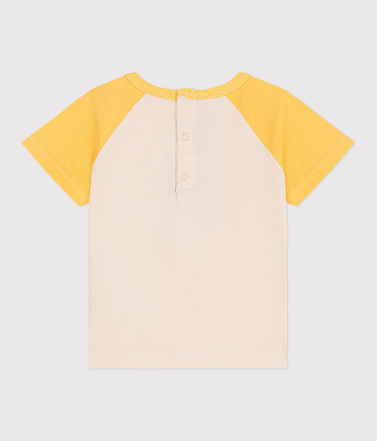 Camiseta colorblock de manga corta de algod&oacute;n para beb&eacute; crudo/amarillo