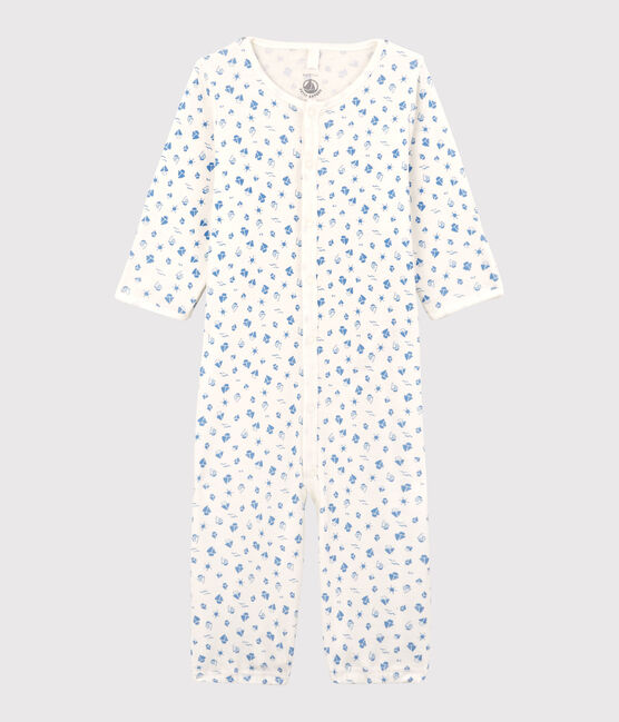 Mono saco de barquitos de bebé de algodón ecológico blanco MARSHMALLOW/azul COOL