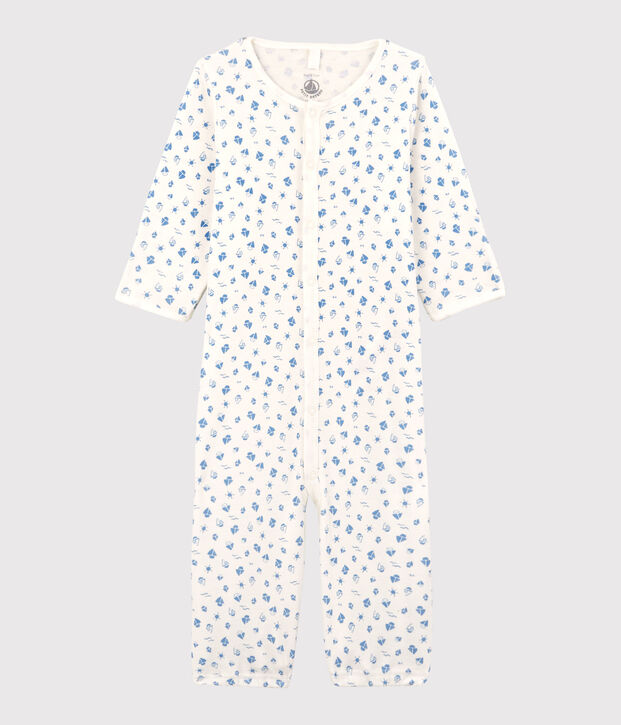 Mono saco de barquitos de beb&eacute; de algod&oacute;n ecol&oacute;gico blanco/azul
