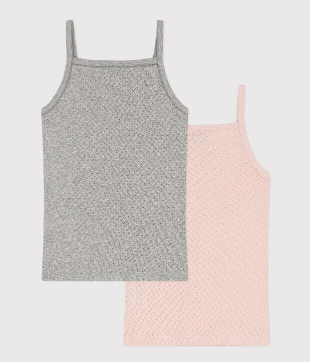Juego de 2 camisetas de tirantes de algod&oacute;n calado para ni&ntilde;a multicolor