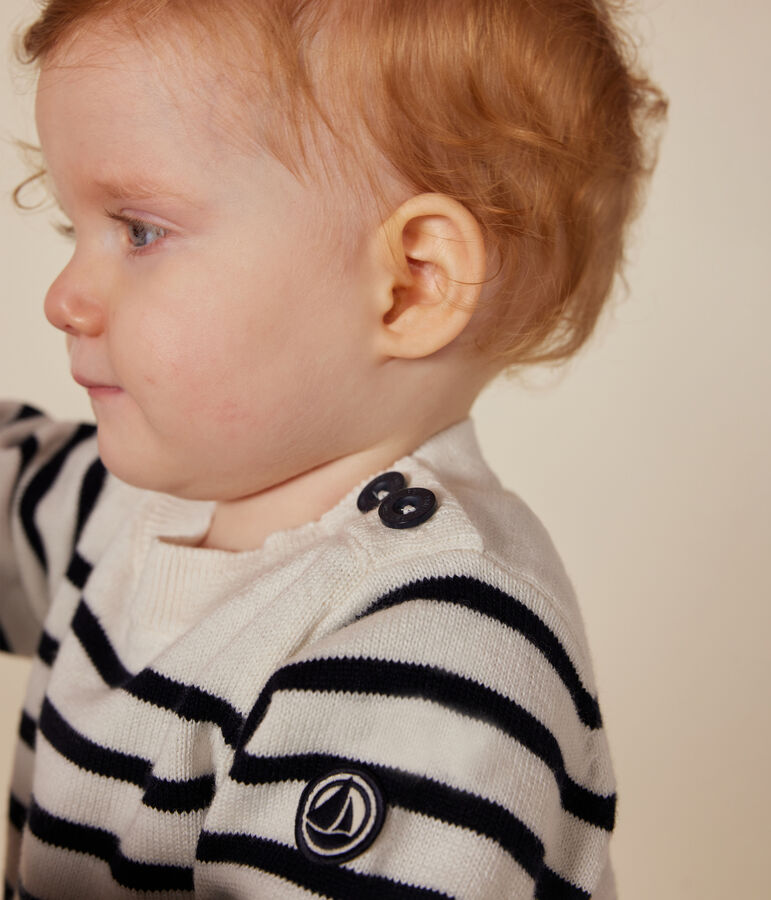 Jersey de punto tricotado de lana y algod&oacute;n para beb&eacute; blanco/azul