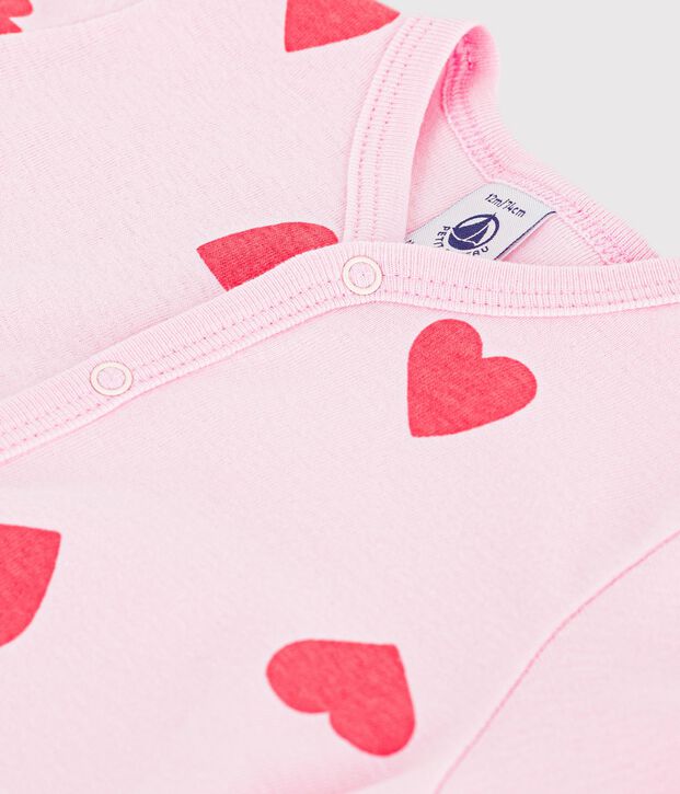 Mono corto de algod&oacute;n con estampado de corazones para beb&eacute; rosa/naranja