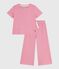 Pijama infantil de manga corta y pernera ancha de algodón a rayas rosa PEONIA/ MARSHMALLOW