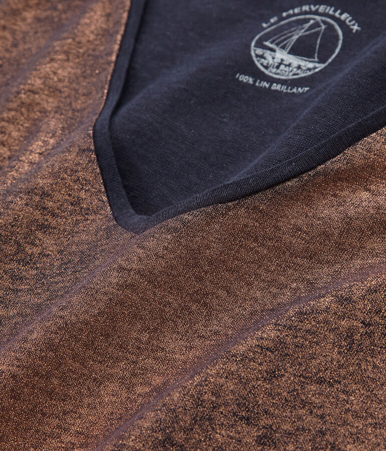 Camiseta manga corta lisa de lino irisada para mujer azul/rosa