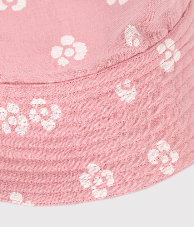 GORRO NI&Ntilde;A DE GASA DE ALGOD&Oacute;N CON FLORES ROSAS CAPLINE rosa/blanco