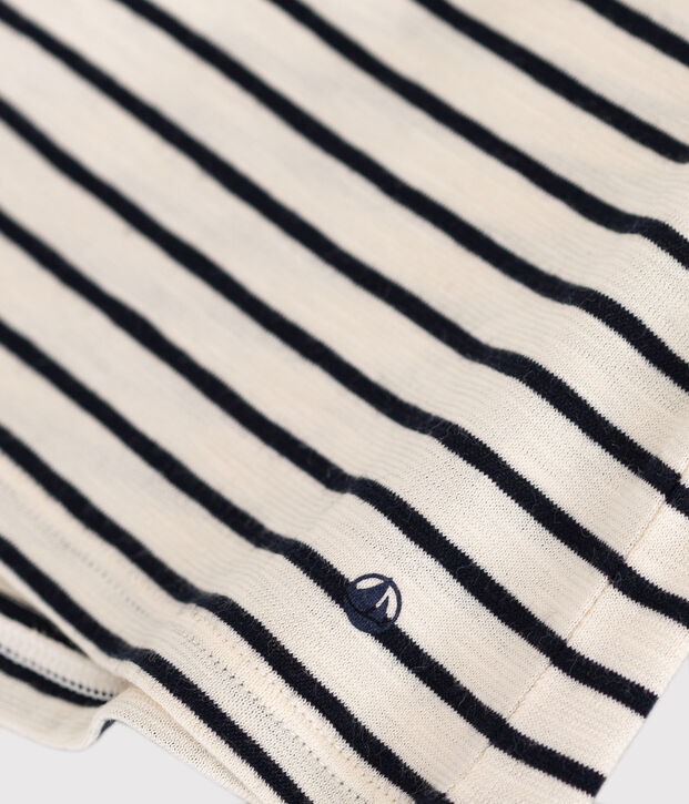 Blusa de manga corta de punto para beb&eacute; crudo/azul