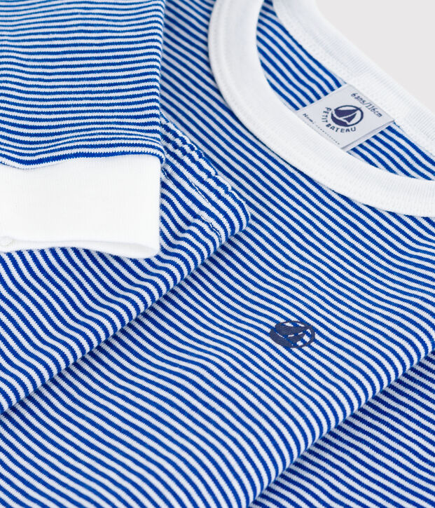 Pijama infantil de algod&oacute;n con pierna muy ajustada a rayas azul/blanco