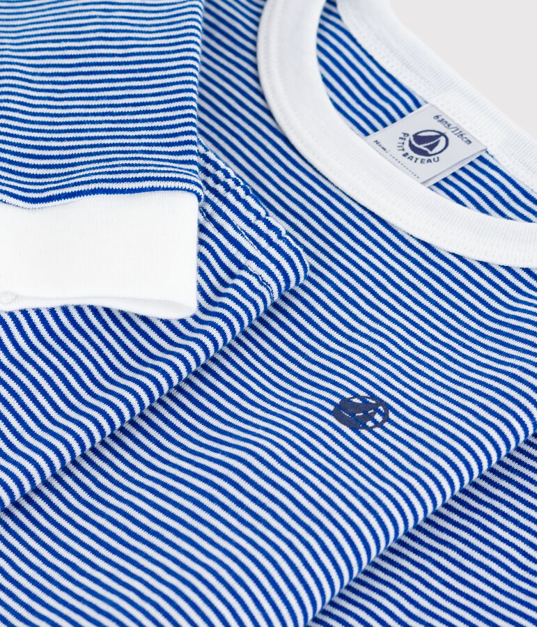 Pijama infantil de algod&oacute;n con pierna muy ajustada a rayas azul/blanco