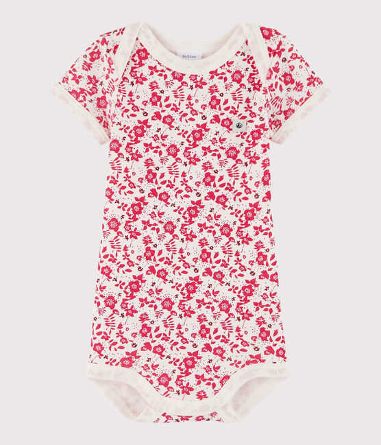 Bodi de manga corta de bebé niño blanco MARSHMALLOW/rosa FLASHY