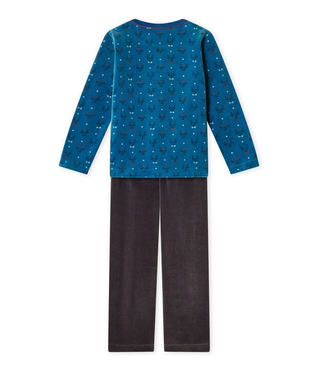 Pijama para ni&ntilde;o en terciopelo gris/verde/multicolor
