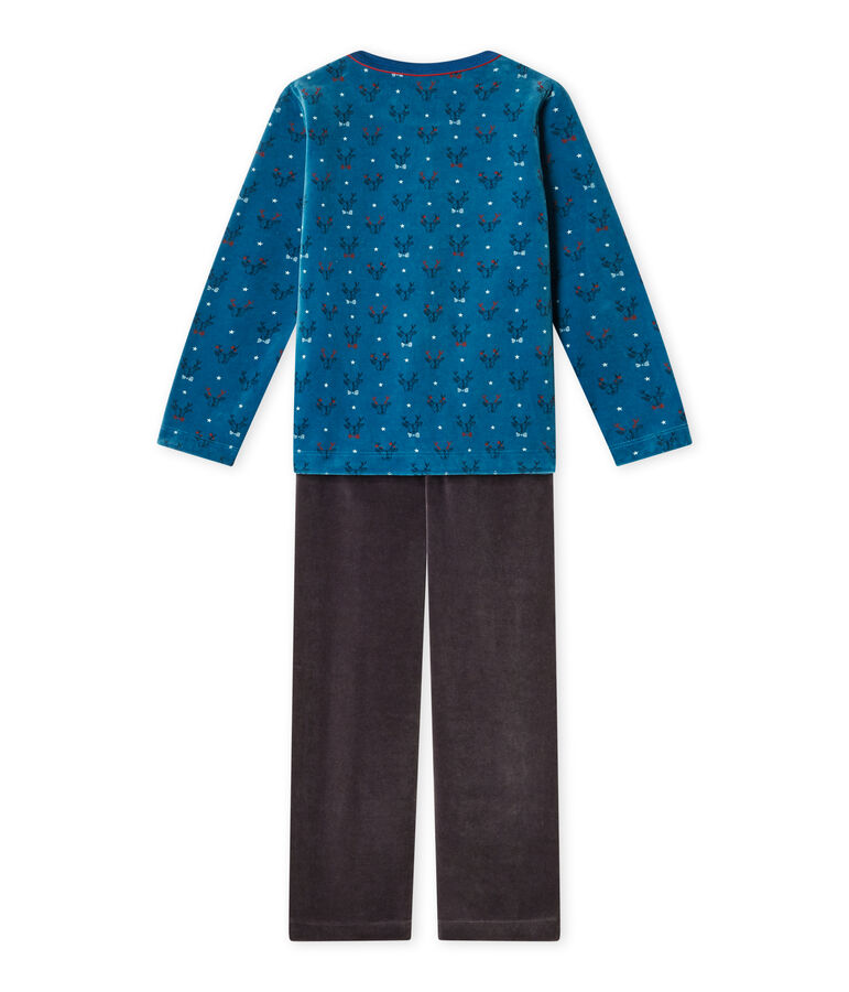 Pijama para ni&ntilde;o en terciopelo gris CAPECOD/azul CONTES/ MULTICO