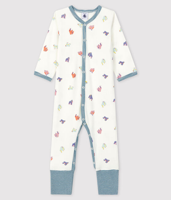 Pelele sin pies de punto acanalado con estampado de gorilas para bebé blanco MARSHMALLOW/blanco MULTICO