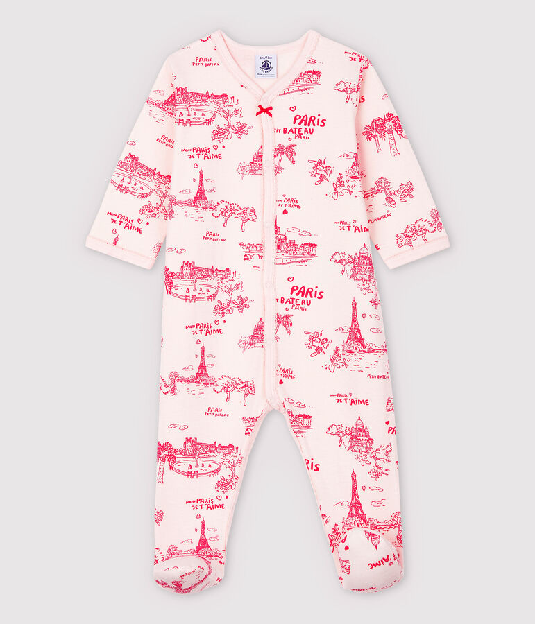 Pijama enterizo de tela de Jouy Par&iacute;s de tejido tubular de beb&eacute; ni&ntilde;a rosa/rosa