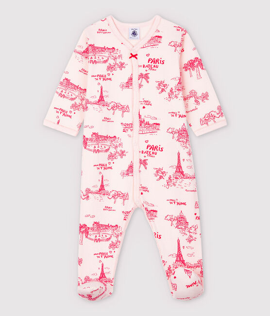 Pijama enterizo de tela de Jouy París de tejido tubular de bebé niña rosa FLEUR/rosa GROSEILLER
