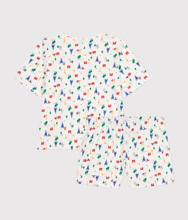 Pijama con pantal&oacute;n corto y camiseta de algod&oacute;n con motivo de Par&iacute;s para mujer blanco/azul/multicolor