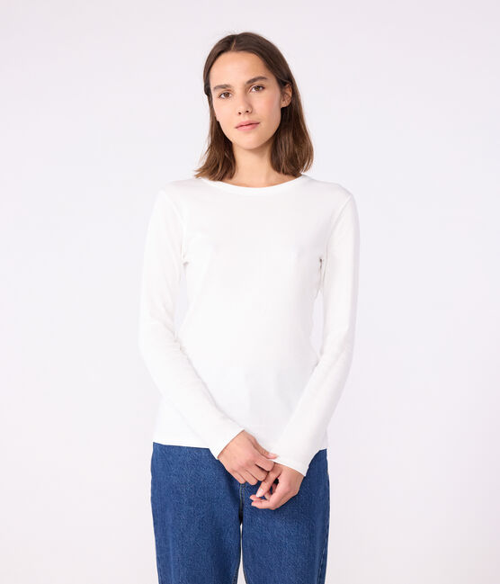 Camiseta Iconique de manga larga de punto liso para mujer blanco ECUME
