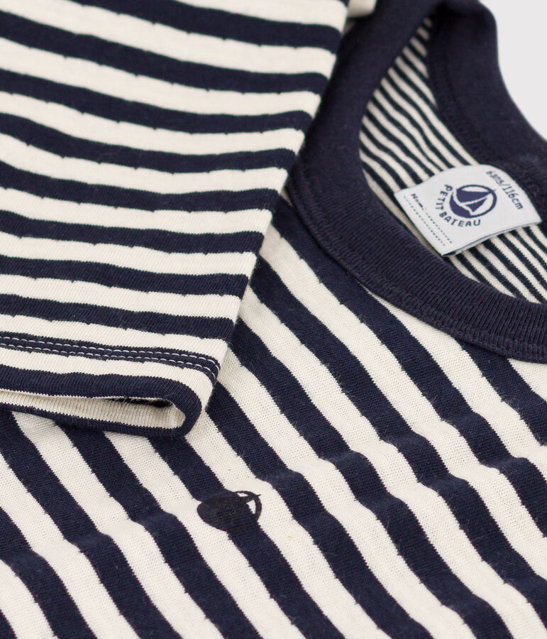 Camiseta de manga larga de tejido t&uacute;bico de ni&ntilde;o azul/crudo