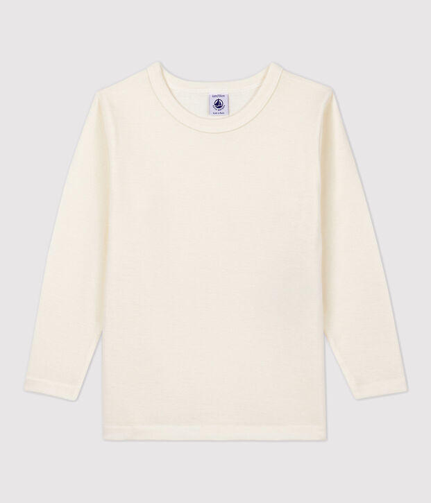 Camiseta infantil de manga larga en lana y algod&oacute;n beige