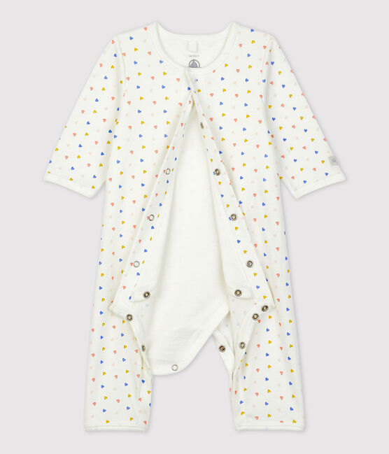 Bodyjama sin pies de algodón orgánico para bebé blanco MARSHMALLOW/blanco MULTICO