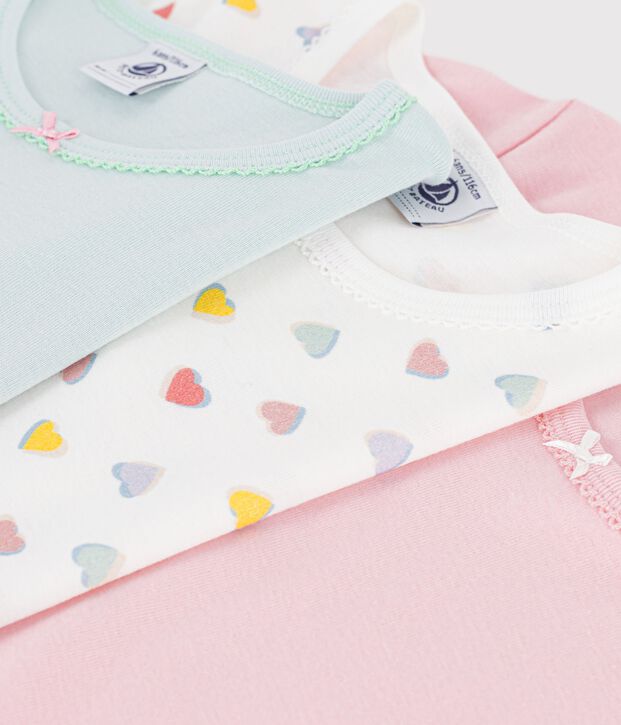 Juego de camisetas infantiles de algod&oacute;n de manga corta con corazones multicolor