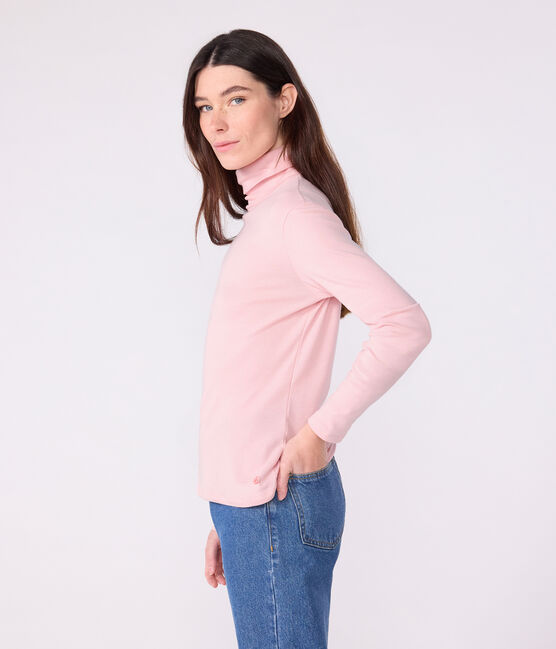 Camiseta de cuello alto Icónica de algodón para mujer rosa JOLI