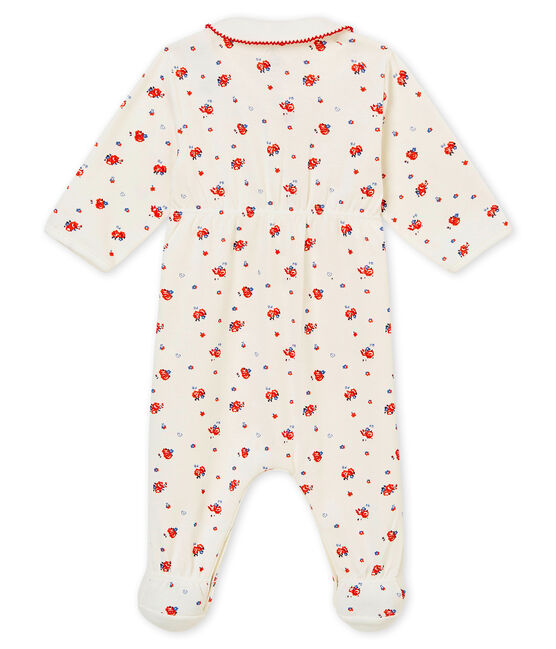 Pijama para bebé niña en punto 1x1 afelpado estampado blanco MARSHMALLOW/blanco MULTICO
