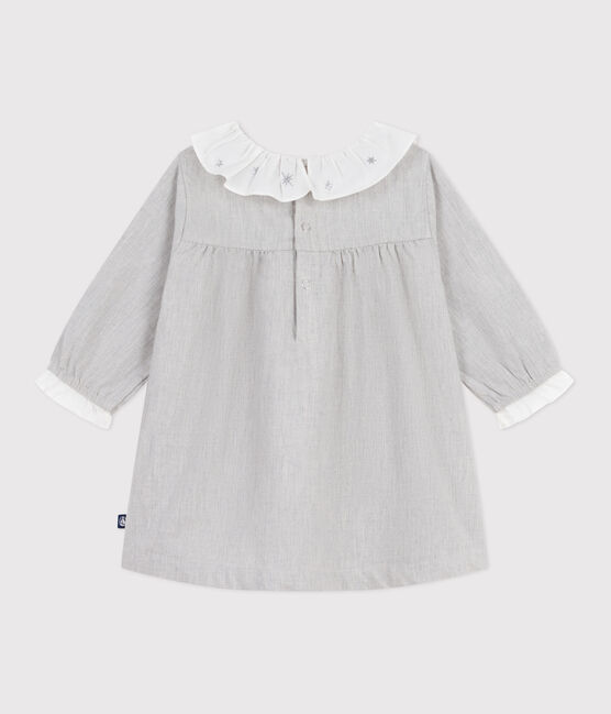 Vestido liso de franela de manga larga con cuello para bebé gris FUMEE CHINE