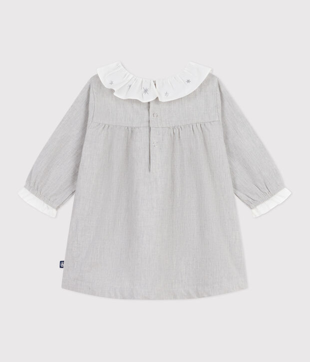 Vestido liso de franela de manga larga con cuello para beb&eacute; FUMEE CHINE