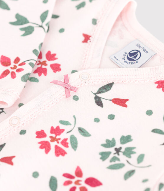 Pijama de algodón con flores para bebé rosa FLEUR/blanco MULTICO