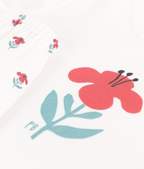 Pijama corto de algodón con flores para niña blanco MARSHMALLOW/blanco MULTICO