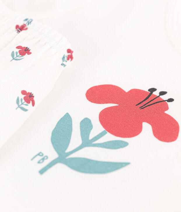 Pijama corto de algod&oacute;n con flores para ni&ntilde;a blanco/multicolor