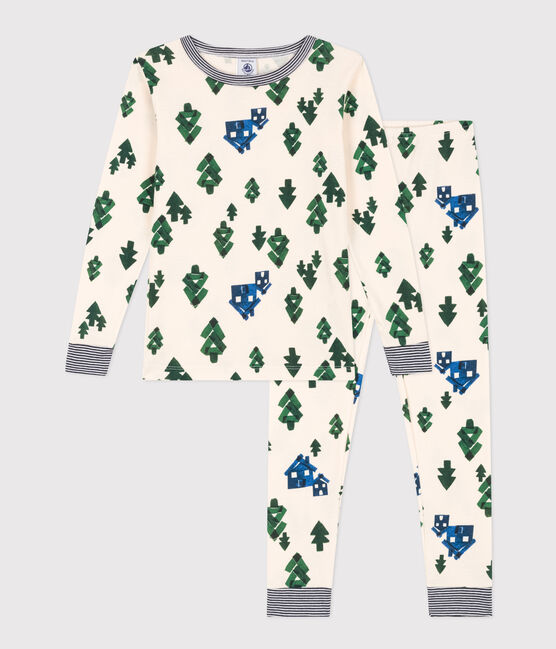 Pijama de algodón ajustado para niño/niña verde AVALANCHE/blanco MEDIEVAL/ MULTICO