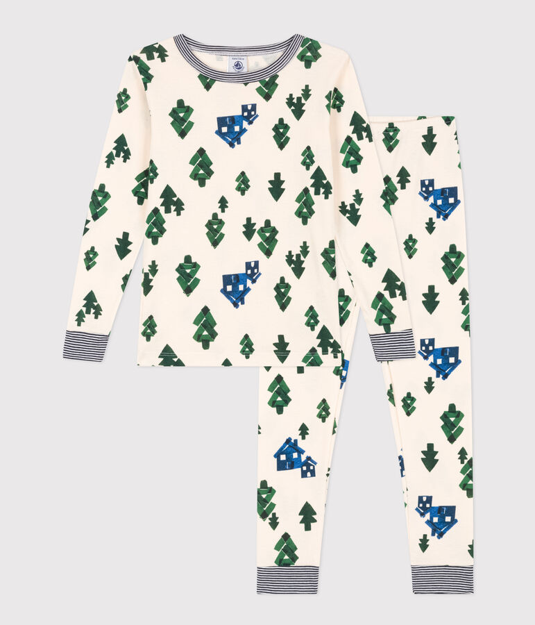 Pijama de algod&oacute;n ajustado para ni&ntilde;o/ni&ntilde;a crudo/azul/multicolor