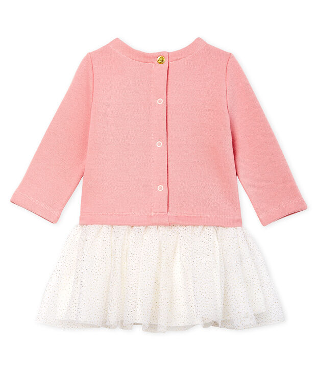 Vestido bimaterial de manga larga para beb&eacute; ni&ntilde;a rosa/multicolor