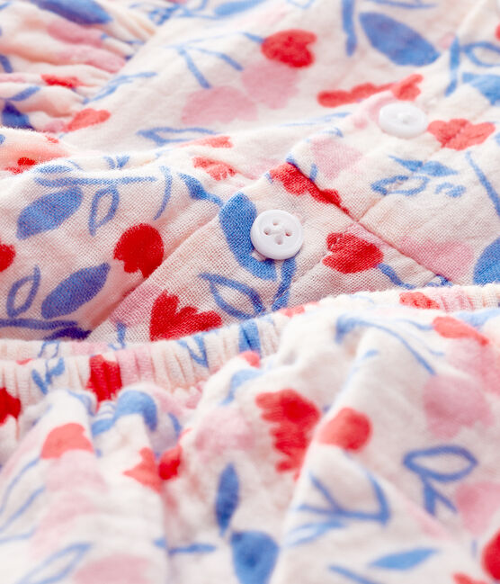 Vestido sin mangas de flores con braguitas bloomer de bebé niña de tela de pañal de algodón ecológico rosa FLEUR/blanco MULTICO