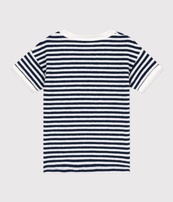 Camiseta de rizo a rayas para niño azul MEDIEVAL/blanco MARSHMALLOW