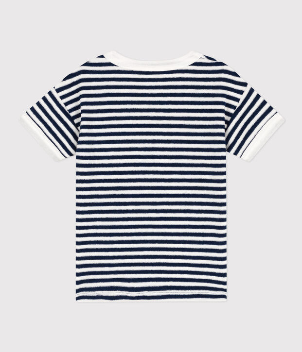 Camiseta de rizo a rayas para ni&ntilde;o azul/blanco
