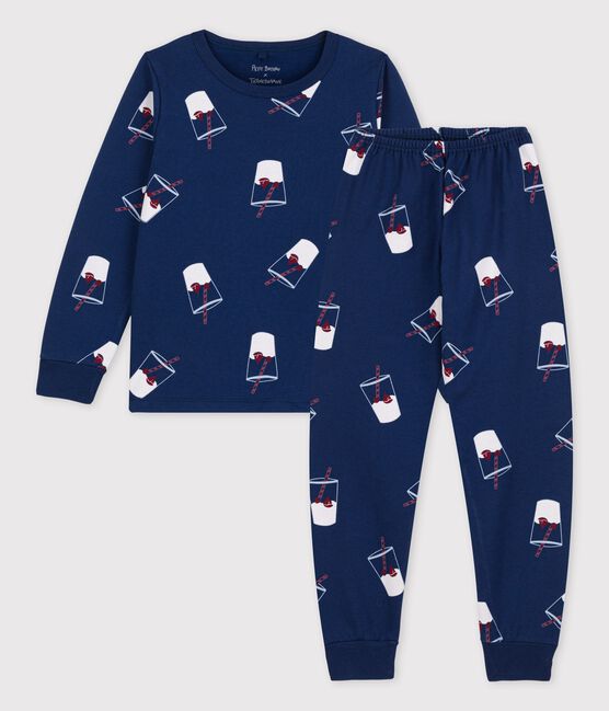 Pijama infantil de algodón orgánico Tajinebanane x Petit Bateau azul MEDIEVAL/blanco MULTICO