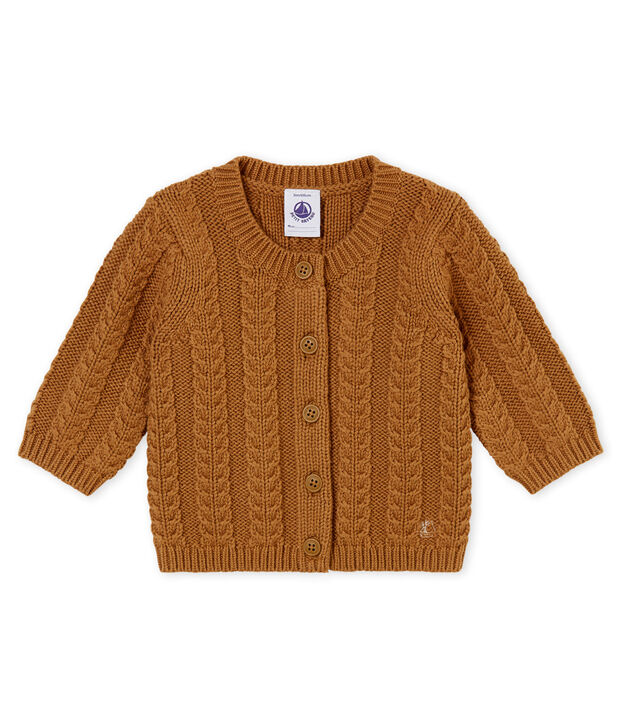 C&aacute;rdigan en tricot para beb&eacute; mixto en lana y algod&oacute;n marron