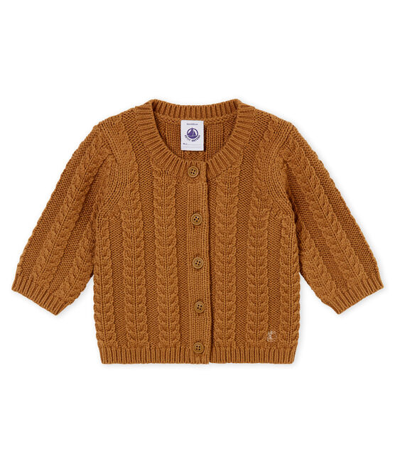 Cárdigan en tricot para bebé mixto en lana y algodón marron BRINDILLE