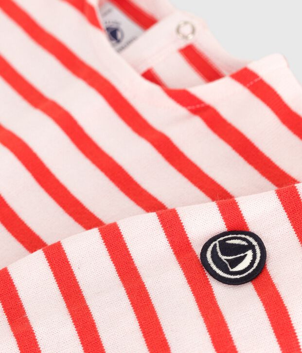 Camiseta marinera beb&eacute; en algod&oacute;n grueso rosa/rojo