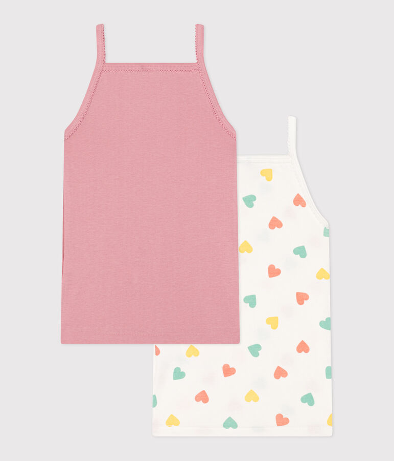 Pack de 2 camisetas de tirantes infantiles de algod&oacute;n con corazones multicolor