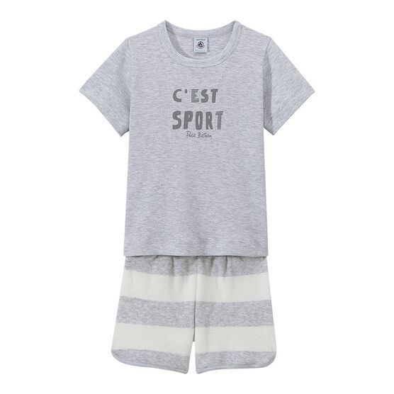 Pijama corto en dos materias para niño gris POUSSIERE/blanco LAIT