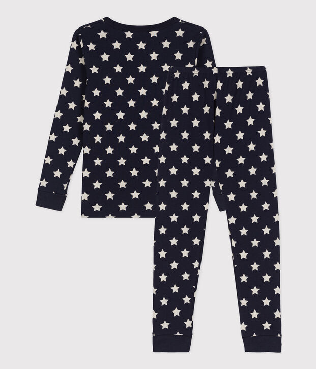 Pijama de algod&oacute;n ajustado con estrellas para ni&ntilde;o/ni&ntilde;a azul/blanco