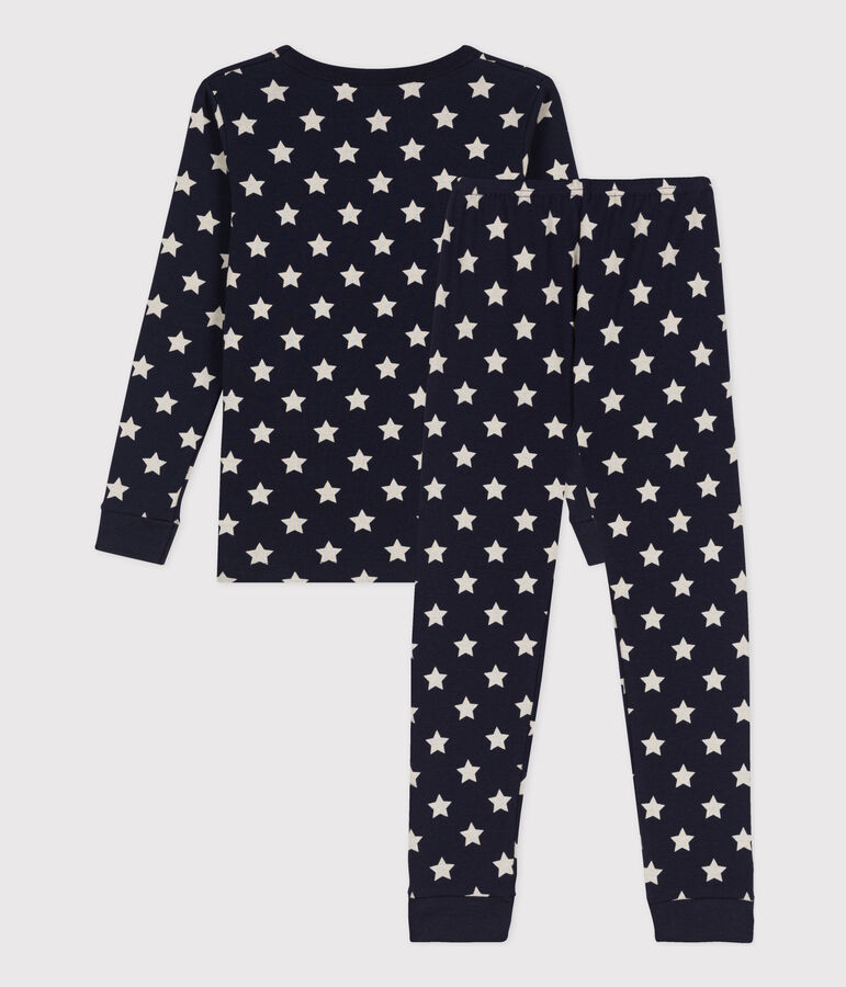 Pijama de algod&oacute;n ajustado con estrellas para ni&ntilde;o/ni&ntilde;a azul SMOKING/blanco MARSHMALLOW