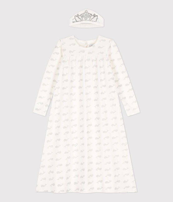 Camisón niña en terciopelo blanco MARSHMALLOW/gris ARGENT