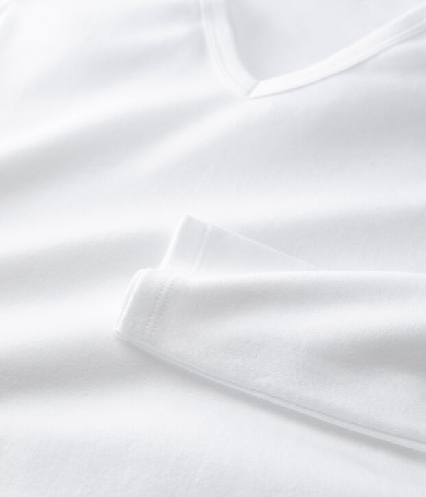 Camiseta de cuello de pico emblem&aacute;tica de algod&oacute;n de mujer blanco