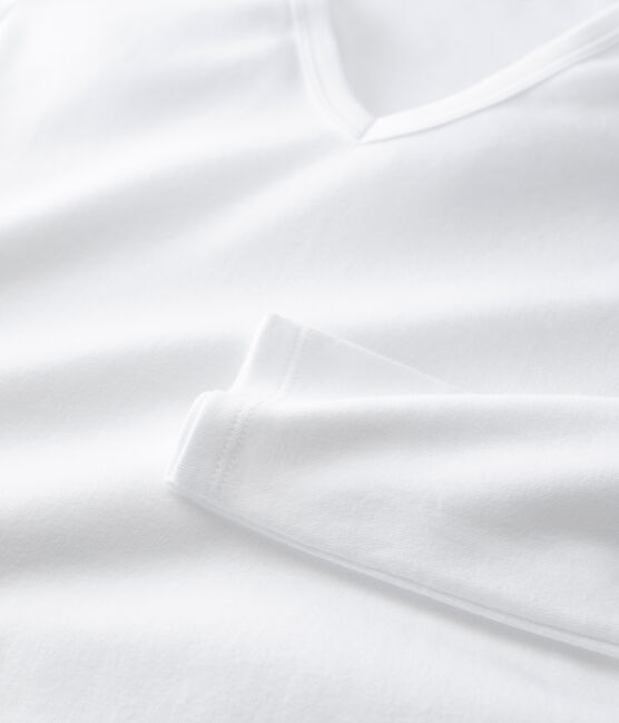 Camiseta de cuello de pico emblemática de algodón de mujer blanco ECUME